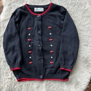 Flapdoodles Navy Bue Cotton Cardigan with Red and White Accents